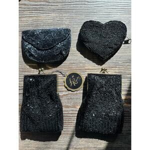 Lot of 6 Vintage Black Beaded Accessories